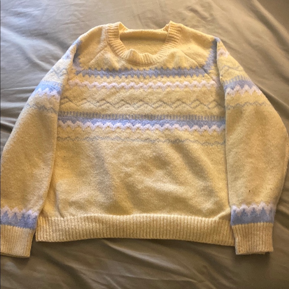 Cozy Cream and Blue Sweater